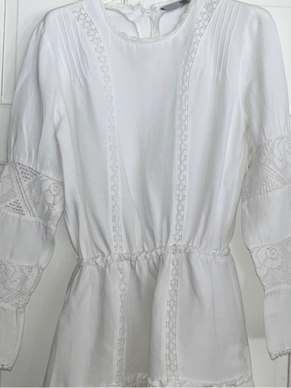 Anine Bing Cream Linen-Blend Lace Detail Mini Dress - Size S - Picture 6 of 14
